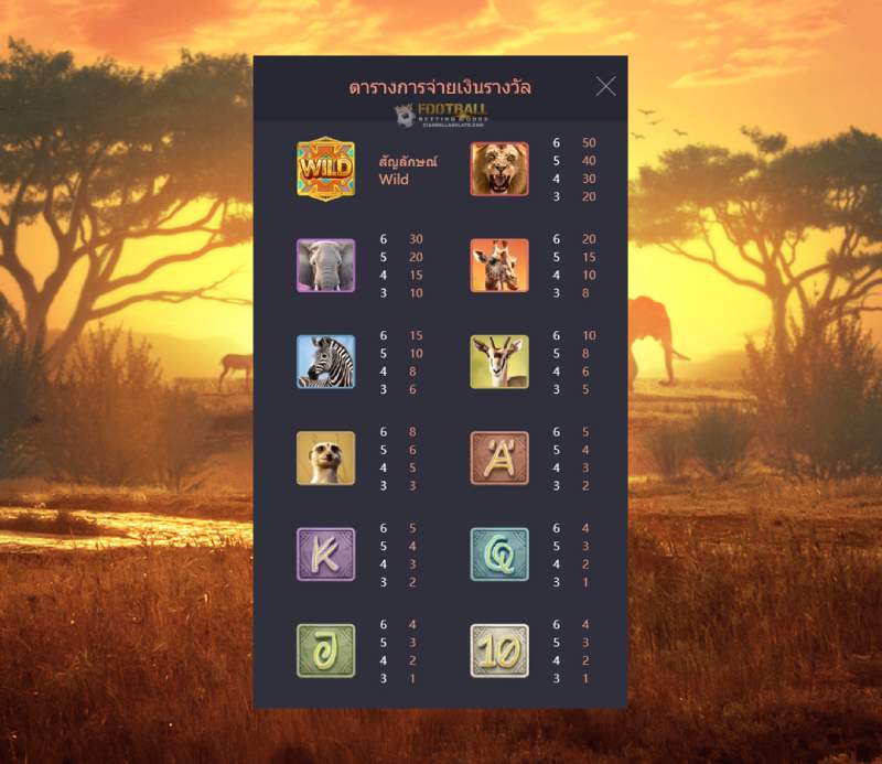 เว็บเล่นสล็อต สัญลักษณ์ในเกม รีวิวสล็อต Safari Wilds